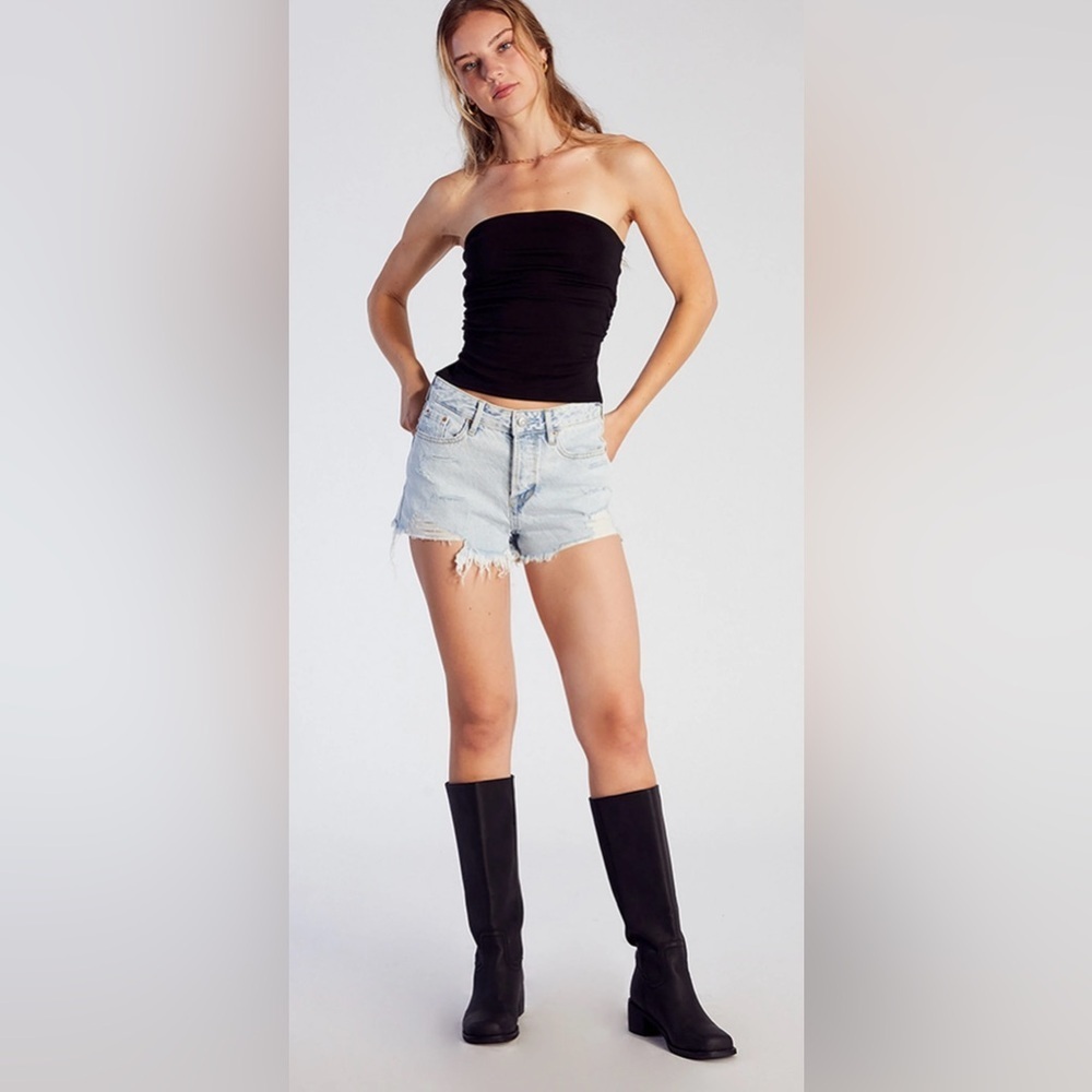 Pacsun Lt Indigo Ripped Button Fly High Waist Denim Festival Short Women Size 28 - Picture 4 of 10